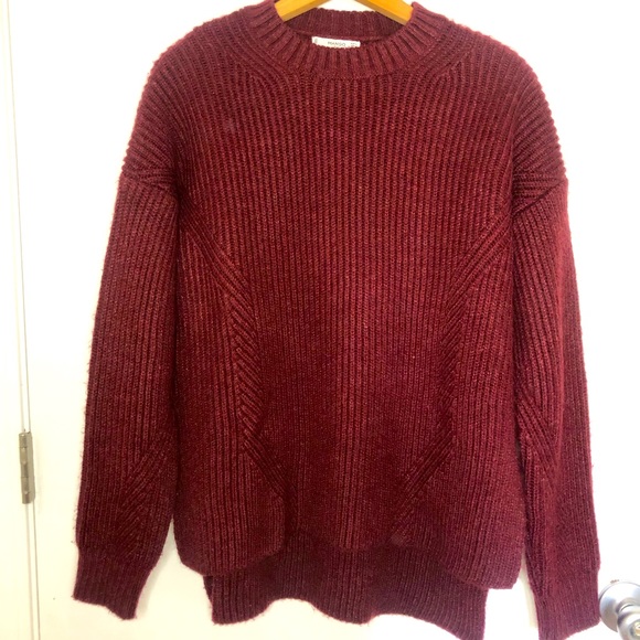 Mango Sweaters - Mango Suit Maroon Heavyweight Knit Sweater High Low Oversized Size 8 Crewneck